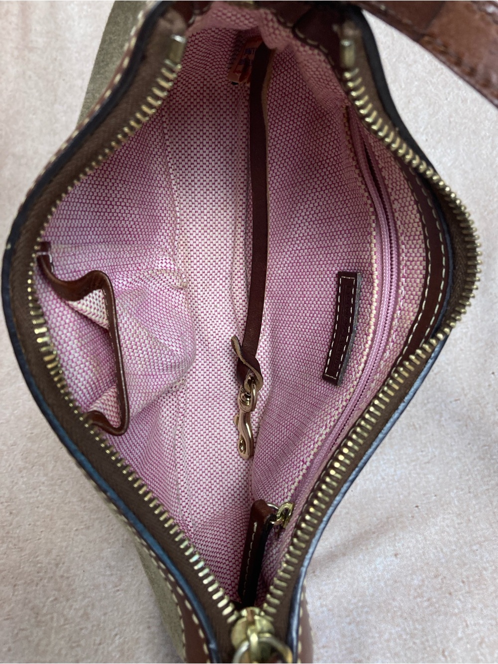 Vintage Dooney & Bourke Olive Shoulder Purse Italian Leather Trim - Picture 7 of 14